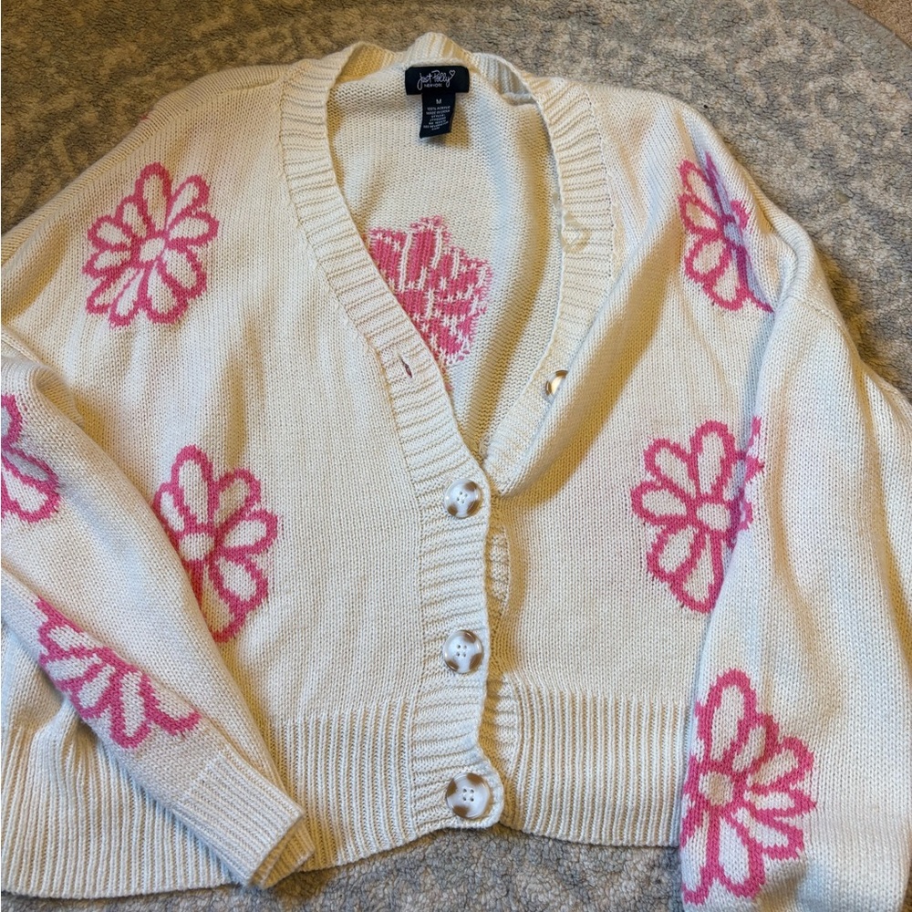 Pink Flower Button-Up Cardigan